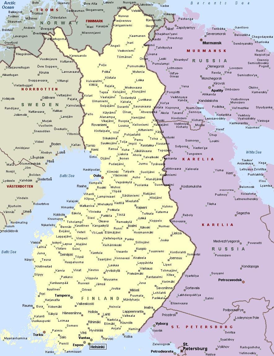 Finland ਦਾ ਨਕਸ਼ਾ ਦੇ ਨਾਲ ਸ਼ਹਿਰ